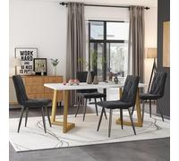 Ensemble de Salle à Manger rectangulaire 117 x 68 cm avec 4 chaises - Table à Manger rectangulaire - Table de Cuisine Moderne - Chaises en Velours sergé Gris foncé - Pieds dorés