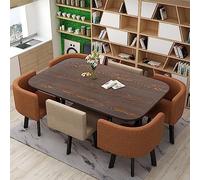 Ensemble de salle à manger rectangulaire 7 pièces en imitation marbre avec 6 chaises rembourrées pour salon, petit déjeuner, coin repas (90 x 150 cm) - Meuble élégant et confortable