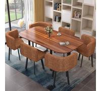 Ensemble de salle à manger rectangulaire 7 pièces imitation marbre avec 6 chaises rembourrées, parfait pour le salon, le petit déjeuner, le coin repas - 90 x 150 cm