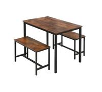 Ensemble de Salle à Manger Relaxdays, 2 bancs, Table HBT 75 x 110 x 60 cm, Banc HBT 50 x 30 x 97 cm, Brun/Noir.