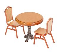 Ensemble de Salle à Manger rétro Rond en Alliage et en Bois de Tilleul, à l’échelle 1:12, Comprenant Une Table et Deux tabourets - kit de mobilier de Cuisine pour Maison de