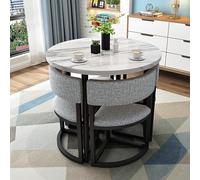 Ensemble de salle à manger rond 5 pièces pour 4 personnes avec structure en métal, table de cuisine avec chaises, table de conférence peu encombrante, meubles rembourrés en tissu moderne pour petits