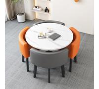 Ensemble de salle à manger rond moderne 5 pièces avec plateau imitation marbre et base en métal pour économiser de l'espace et chaises rembourrées pour 4 personnes