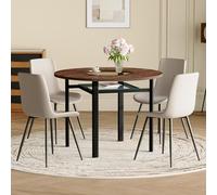 Ensemble de salle à manger rond moderne avec compartiment de rangement et quatre chaises, ensemble de salle à manger minimaliste aspect bois avec accent en verre et espace de rangement, ensemble de