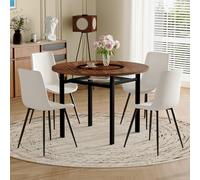 Ensemble de salle à manger rond moderne avec compartiment de rangement et quatre chaises, ensemble de salle à manger minimaliste aspect bois avec accent en verre et espace de rangement, ensemble de