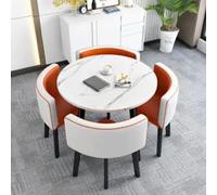 Ensemble de Salle à Manger Ronde/Carré, avec 4 Chaises Encastrable, Ensembles de Chaises à Dossier en PU 5 Pièces, pour Cuisine, Salle De Conférence, Réception, Club,009,W80cm