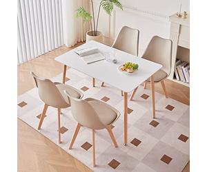 Ensemble de salle à manger scandinave avec table reculaire et 4 chaises pour cuisine, salle à manger, salon Blanc et bleu Fourrure moderne Décoration d'intérieur