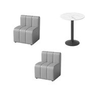 Ensemble de salle à manger, style industriel avec dessus en imitation marbre et cadre en métal robuste, sièges rembourrés pour cafés, bistrots, boulangeries et restaurants