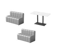 Ensemble de salle à manger, style industriel avec dessus en imitation marbre et cadre en métal robuste, sièges rembourrés pour cafés, bistrots, boulangeries et restaurants