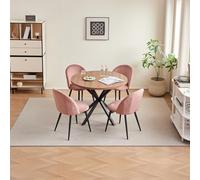 Ensemble de salle à manger - Table ronde 5 pièces avec 4 chaises rembourrées en velours - Meuble de salle à manger moderne marron foncé et bleu pour une décoration d'intérieur élégante