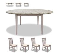 Ensemble de salle à manger : table ronde et ovale extensible en bois massif avec feuilles centrales en bois massif et chaises de style campagnard - Parfait pour les meubles de cuisine