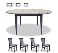 Ensemble de salle à manger : table ronde et ovale extensible en bois massif avec feuilles centrales en bois massif et chaises de style campagnard - Parfait pour les meubles de cuisine