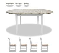 Ensemble de salle à manger : table ronde et ovale extensible en bois massif avec feuilles centrales en bois massif et chaises de style campagnard - Parfait pour les meubles de cuisine