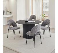 Ensemble de salle à manger VIANNEY 1 table avec 4 chaises, Ø 120 x 75 cm, noir/gris - Ensemble de salle à manger moderne avec table à manger ronde en MDF et métal, chaises avec revêtement en tissu