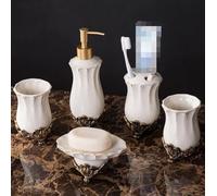 Ensemble de Salle Bain Cinq pièces Style européen, Fournitures, kit Blanc, Articles Toilette, Ensemble Lavage, céramique for la Maison, Accessoires décoratifs(D,Light Grey)