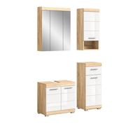 Ensemble de Salle de Bain : 1 Meuble sous Vasque, 1 Armoire avec Miroir et 2 Demi Colonne