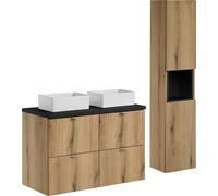 Ensemble De Salle De Bain 100 Cm Chêne Noir Plan De Toilette + Colonne