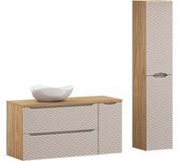 Ensemble De Salle De Bain 120 Cm Avec Lavabo À Poser Et Colonne – Chêne + Beige