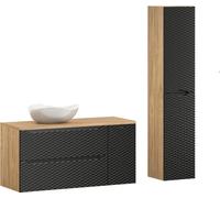 Ensemble De Salle De Bain 120 Cm Noir Mat Chêne + Colonne Et Lavabo
