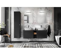 Ensemble De Salle De Bain 140 Cm Noir Avec Lavabos En Pierre, Colonne Et Miroirs