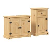 Ensemble de salle de bain 2 pièces couronne en bois massif de pin | Bois de pin massif, finition cirée ambre, 2 pièces, assemblage requis