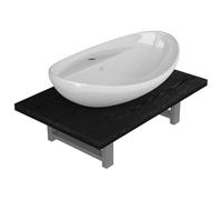Ensemble de salle de bain 2 pièces, noir et blanc | Étagère murale en bois multicouche, lavabo en céramique ovale, installation murale, sans vidage