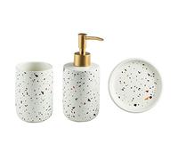 Ensemble de salle de bain 3 pièces accessoire de salle de bain texture terrazzo en résine, organisateur de vanité de décoration moderne avec distributeur de savon, porte-brosse à dents et porte-savo