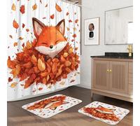 Ensemble de salle de bain 3 pièces avec deux tapis de bain antidérapants et lavables (40,6 x 61 et 50,8 x 81,3 cm), motif feuille d'érable pour l'automne, 183 x 183 cm