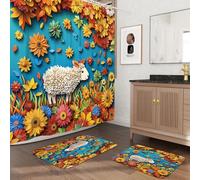 Ensemble de salle de bain 3 pièces avec deux tapis de bain antidérapants et lavables (40,6 x 61 et 50,8 x 81,3 cm), tapis de salle de bain d'automne découpé en papier, décoration d'automne - 183 x 183