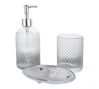 Ensemble de salle de bain 3 pièces en verre avec motif diamant Distributeur | Ensemble de 3 pièces, motif diamant, look élégant, design moderne, verre transparent pour n'importe quelle salle de bain