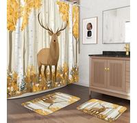 Ensemble de salle de bain 3 pièces pour enfant avec deux tapis de bain antidérapants et lavables (40,6 x 61 et 50,8 x 81,3 cm), tapis de salle de bain motif forêt d'automne - 183 x 183 cm