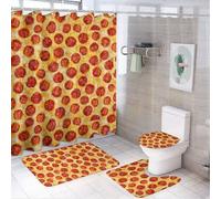 Ensemble de Salle de Bain 4 pièces avec délicieuse Pizza à la Saucisse, Ensemble de décoration de Salle de Bain avec Tapis, siège de Toilette et Tapis de Bain