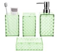 Ensemble de salle de bain 4 pièces en plastique comprenant un distributeur de savon, un porte-brosse à dents, un porte-brosse à dents, un rince-souris, une tasse de décoration vintage (vert brume)