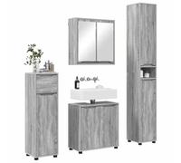 Ensemble de salle de bain 4 pièces gris sonoma, bois multicouche | Portes à charnière, pieds Bun, hauteur réglable, 12 étagères, utilisation en intérieur