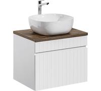 Ensemble de salle de bain 60 cm rainure blanche + plaque en chêne + lavabo sur la plaque