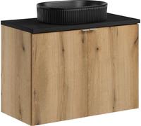 Ensemble De Salle De Bain 80 Cm En Chêne Avec Plateau Noir Et Lavabo À Poser