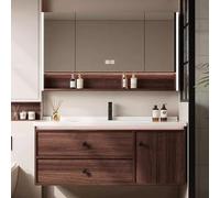 Ensemble de salle de bain avec armoire murale et évier en céramique, armoire miroir marron, 110 cm - Rangement élégant et peu encombrant pour salles de bains modernes