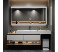 Ensemble de salle de bain avec lavabo et miroir LED Marron 110 cm Meuble de salle de bain complet Design moderne Solution de rangement élégante pour décoration d'intérieur