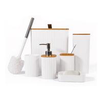 Ensemble de Salle de Bain, Brosse WC, Distributeur de Savon, Porte-Brosse à Dents, gobelet, boîte à Savon, Combinaison de Salle de Bain Moderne et Simple (carré, Blanc)
