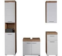 Ensemble de salle de bain coloris blanc brillant et chêne clair - -