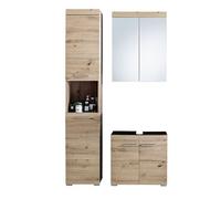 Ensemble de salle de bain coloris chêne à noeuds et blanc brillant - PEGANE - Blanc G