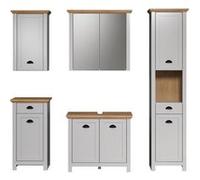 Ensemble de salle de bain coloris gris pastel et chêne artisanal - PEGANE - Gris