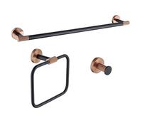 Ensemble de Salle de Bain Complet 07, Comprenant Un Crochet Mural moleté en Acier Inoxydable Noir et Or Rose, Un Porte-Peignoir, Un Porte-Brosse de Toilette, Un Porte-Papier Toilette, Une Barre Porte