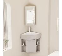 Ensemble de salle de bain d'angle avec lavabo et miroir, armoire murale peu encombrante pour salle de bain compacte