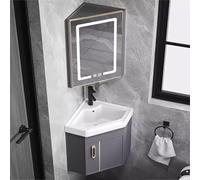 Ensemble de salle de bain d'angle moderne avec lavabo et miroir LED et lavabo à fixation murale pour petits espaces Grå 43 cm/16