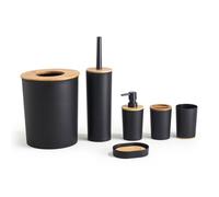 Herzberg, HG04456, Ensemble de salle de bain en bambou 6 pièces, design moderne et élégant, parfait pour votre intérieur, taille : 6 pièces, couleur : Noir