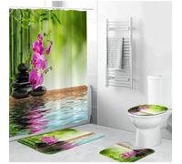 Ensemble de salle de bain en bambou - Belle - 4 pièces - Rideau de douche imperméable Label