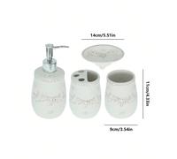 Ensemble de salle de bain en céramique 4 pièces avec motif floral et oiseau en relief, convient pour la décoration de la maison et de la salle de bain, l'ensemble comprend un flacon de lotion, un port
