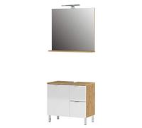 Ensemble de salle de bain Germania 8341-552 GW-Mauresa, composé d'un meuble sous-vasque et d'un miroir, dans le décor Grandson-Eiche-Nb./Weiß