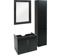 Ensemble pour Salle de Bain HWC-L86, lavabo Miroir Mural Armoire Suspendue Meuble de Salle de Bain, MVG mélaminé - Noir